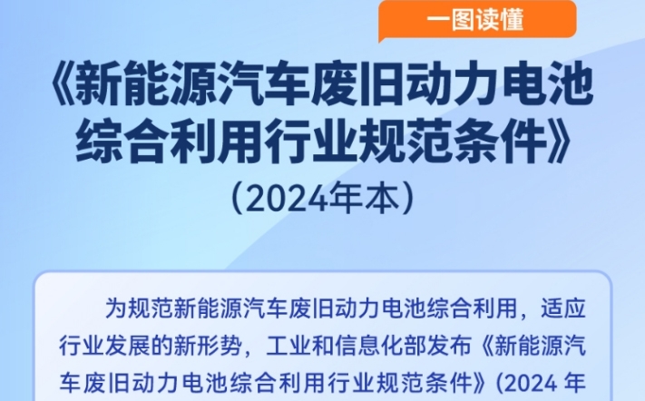 一圖讀懂《新能源汽車廢舊動(dòng)力電池綜合利用行業(yè)規(guī)范條件(2024年本)》