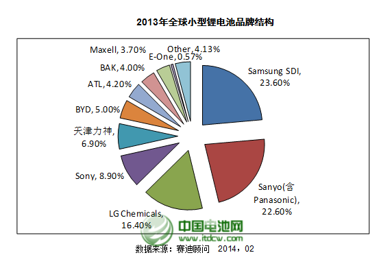 2013年全球小型鋰電池品牌結(jié)構(gòu)