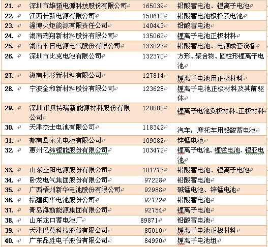 2013年電池百強名單