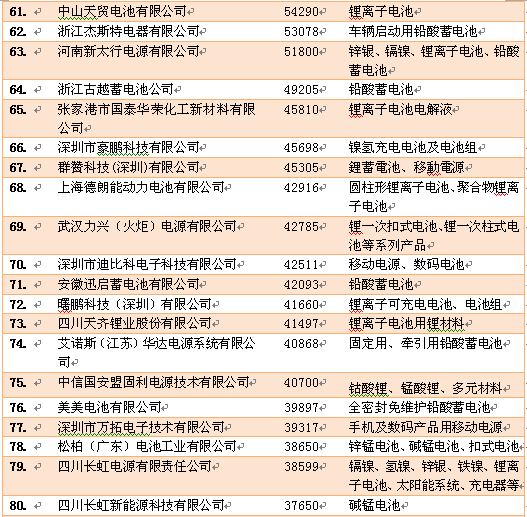 2013年電池百強名單