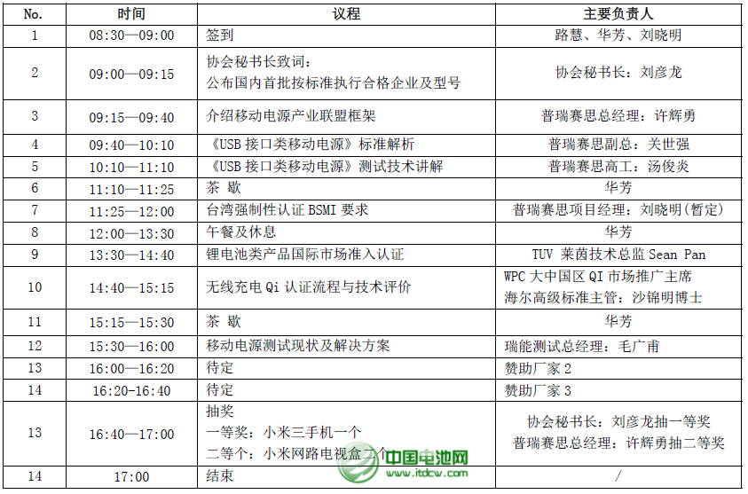 移動電源測試與認證技術研討會7月30日將在深圳召開