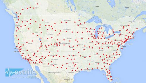 2015年底北美超級充電站分布