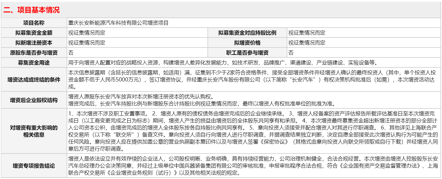 長(zhǎng)安新能源再次掛牌增資