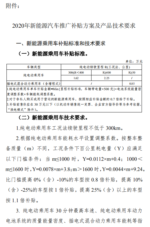 附件：新能源汽車補貼政策調(diào)整方案及產(chǎn)品技術(shù)指標(biāo)要求