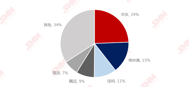 2020年H1中國硫酸鈷TOP5生產(chǎn)商市占率