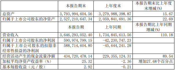 石大勝華上半年相關(guān)業(yè)績數(shù)據(jù)（單位：元 幣種：人民幣）