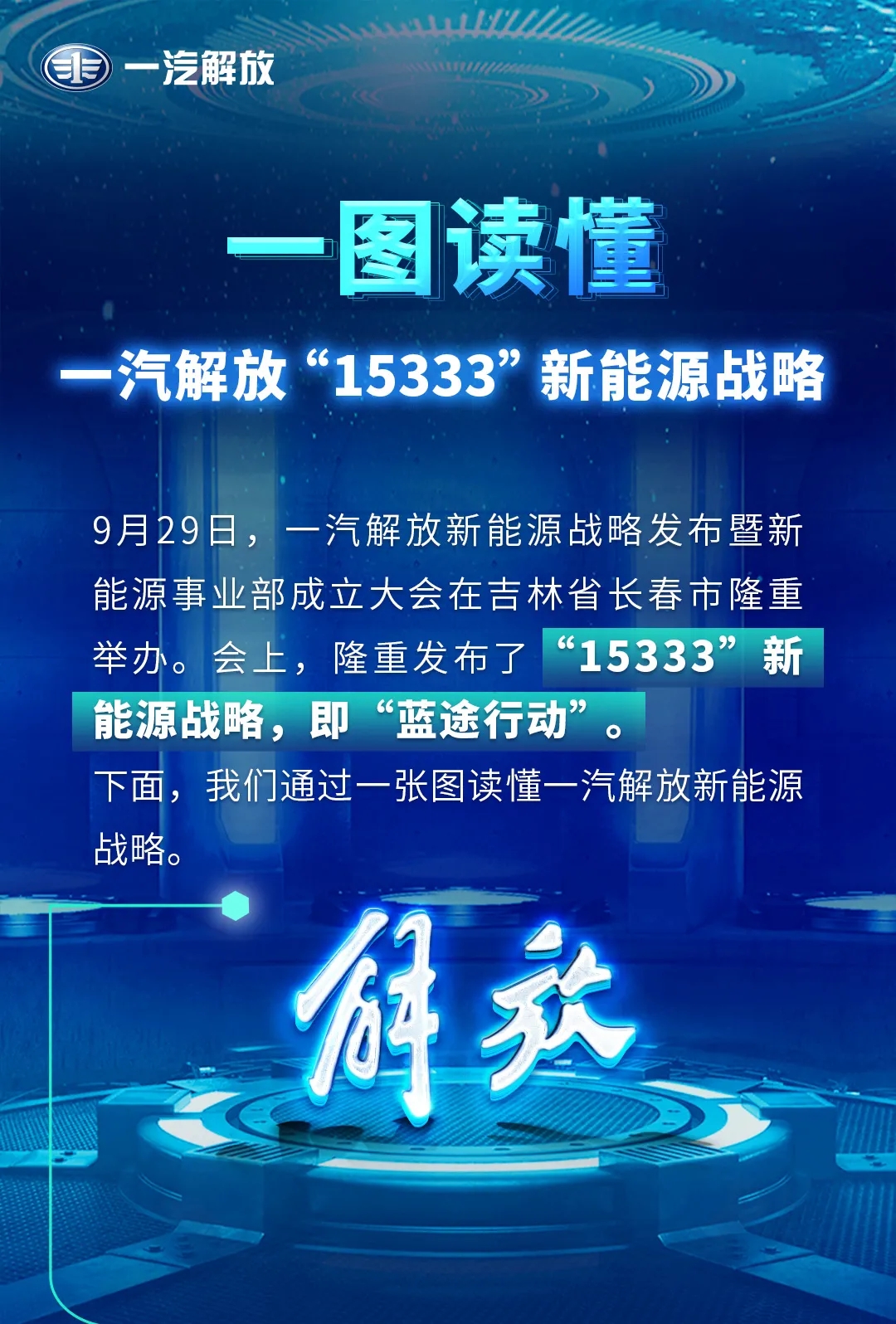 一圖讀懂一汽解放“15333”新能源戰(zhàn)略 目標2035年新能源整車銷售50萬輛