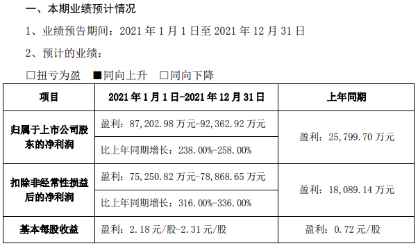 永興材料2021年業(yè)績(jī)預(yù)計(jì)情況