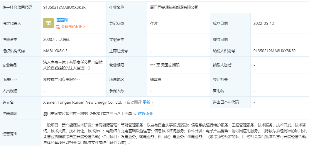 廈門(mén)同安潤(rùn)新新能源有限公司