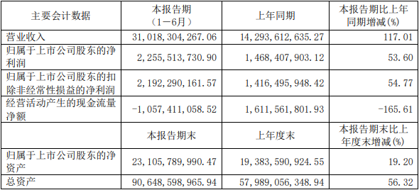 華友鈷業(yè)上半年主要會(huì)計(jì)數(shù)據(jù)和財(cái)務(wù)指標(biāo)（單位：元）