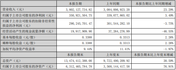 蔚藍(lán)鋰芯上半年主要會(huì)計(jì)數(shù)據(jù)和財(cái)務(wù)指標(biāo)（單位：元）