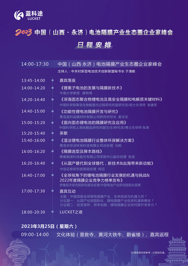 300余位代表云集！2023中國（山西·永濟）電池隔膜產業(yè)生態(tài)圈企業(yè)家峰會暨藍科途新品發(fā)布會今日報到