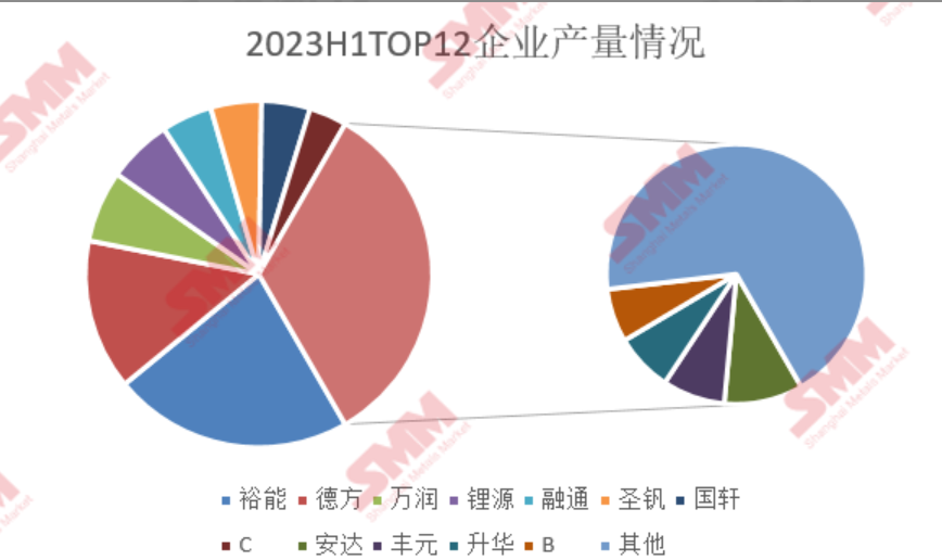 圖4：2023年上半年TOP12企業(yè)產(chǎn)量情況