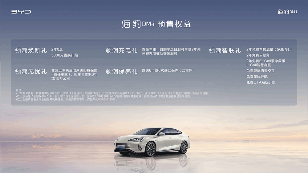 8月25日，比亞迪海洋網(wǎng)“新一代主流中型轎車”——海豹DM-i在成都車展正式開啟預(yù)售，共6款車型，預(yù)售價格為17.68萬-24.68萬元。