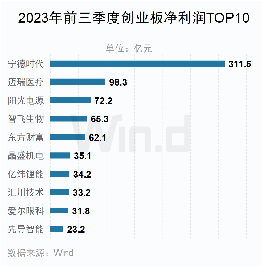 2023年前三季度創(chuàng)業(yè)板凈利潤TOP10