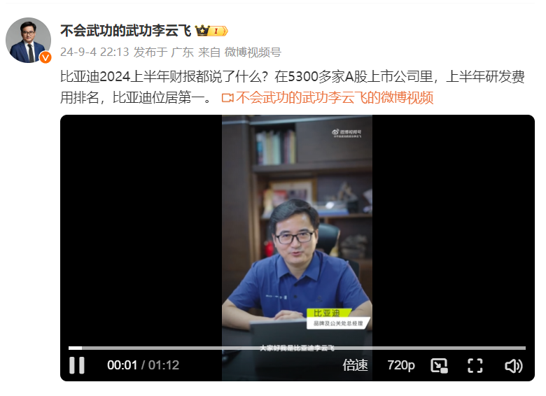 5300家A股公司排名第一 比亞迪上半年研發(fā)投入破200億